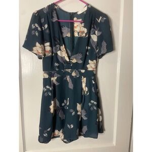 ASTR The Label Floral Print V‎ Neck Short small Sleeve Romper Jumpsuit Teal